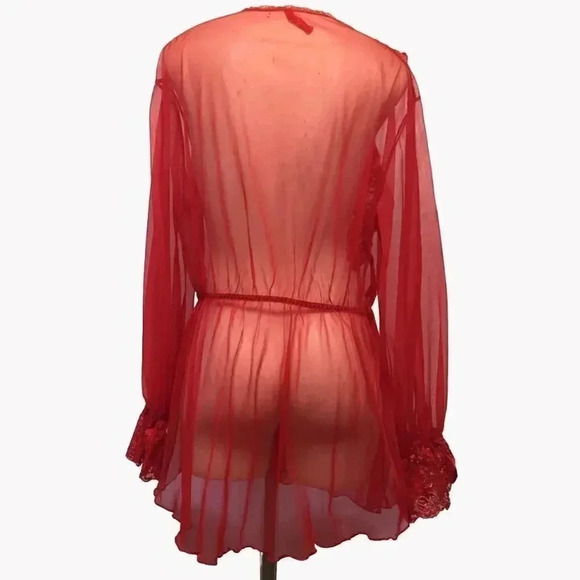 Red Lace & Mesh Cover Up Kimono Robe - Picture 2 of 7